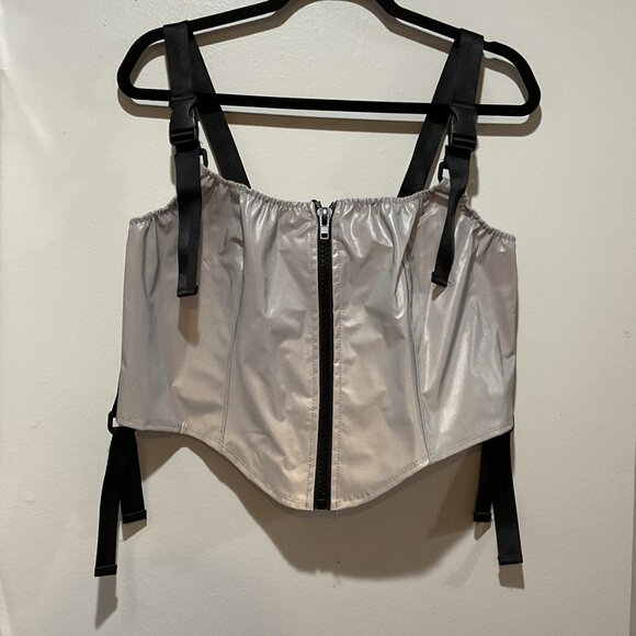 NWTs Club Exx Silver Metallic Harness Zip Up Tank Top Women's 1X Dolls Kill - Picture 3 of 15
